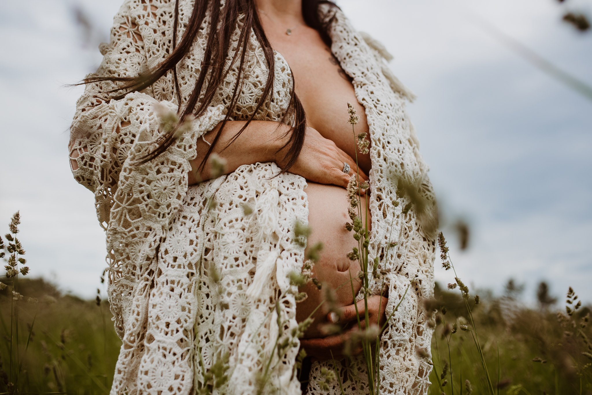 Maine maternity Breezy Photography pregnant boho bohemian lifestyle boudoir photo shoot black bra sweater