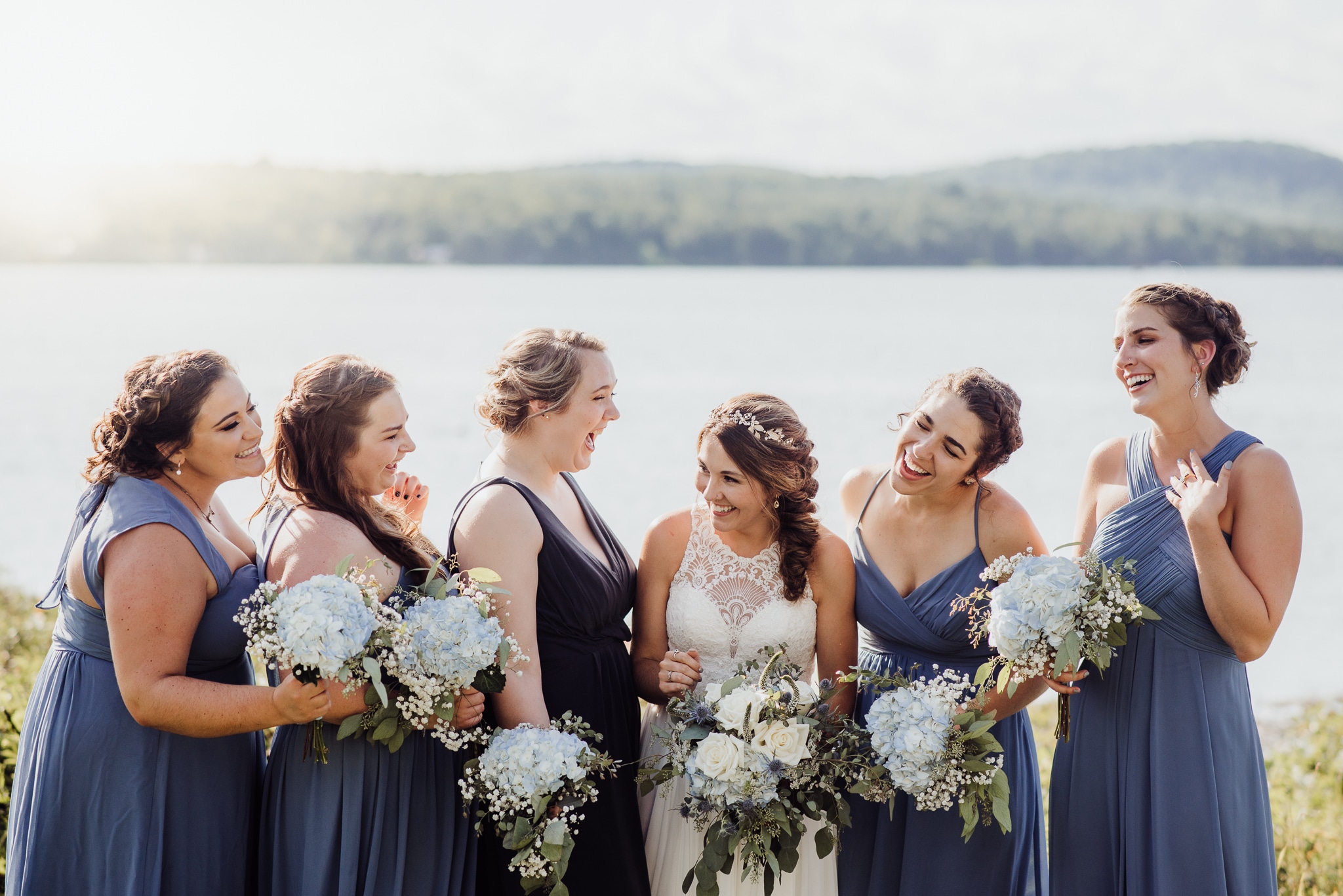 Bridal party laughing
