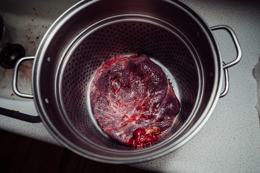 Placenta prepared for steam bath