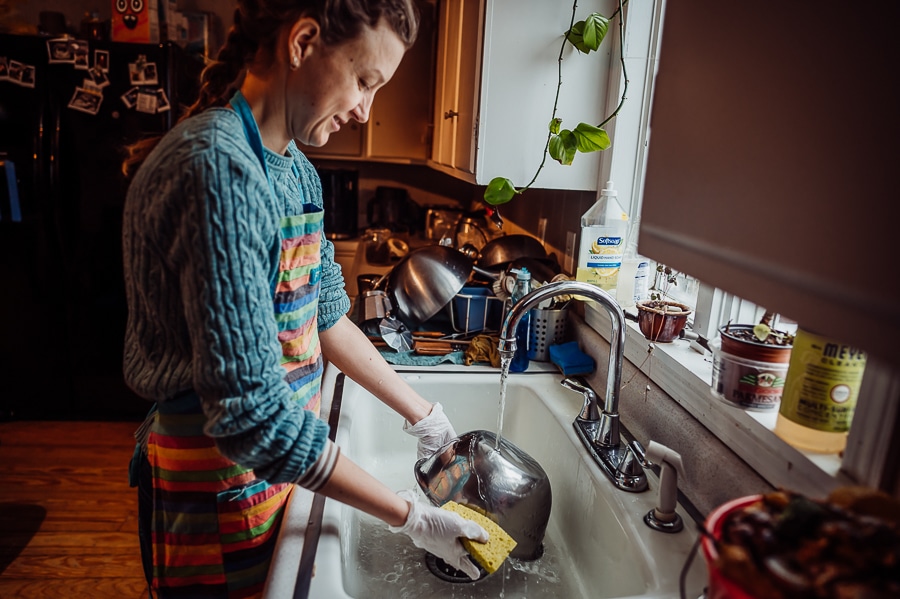 Woman doing dishes