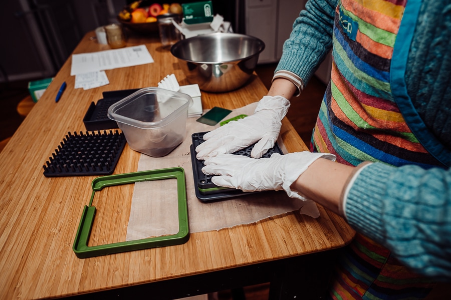 Pressing blended placenta into capsules