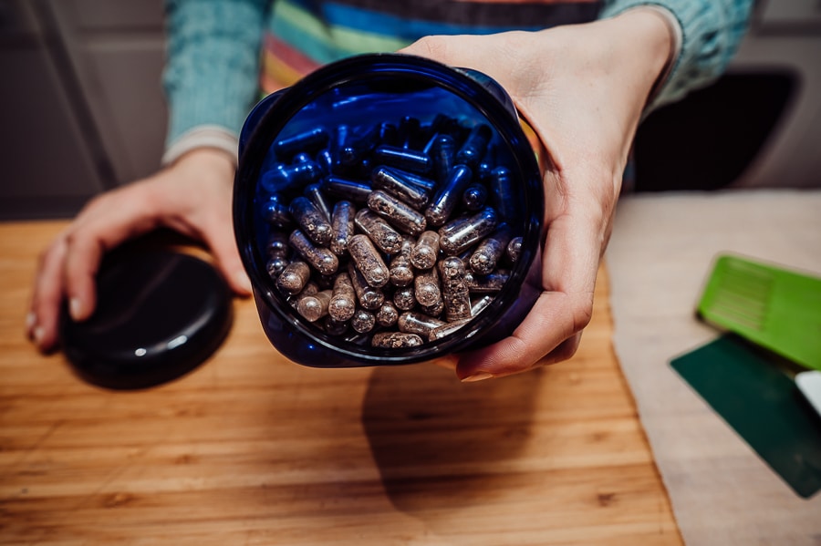 Container of placenta capsules