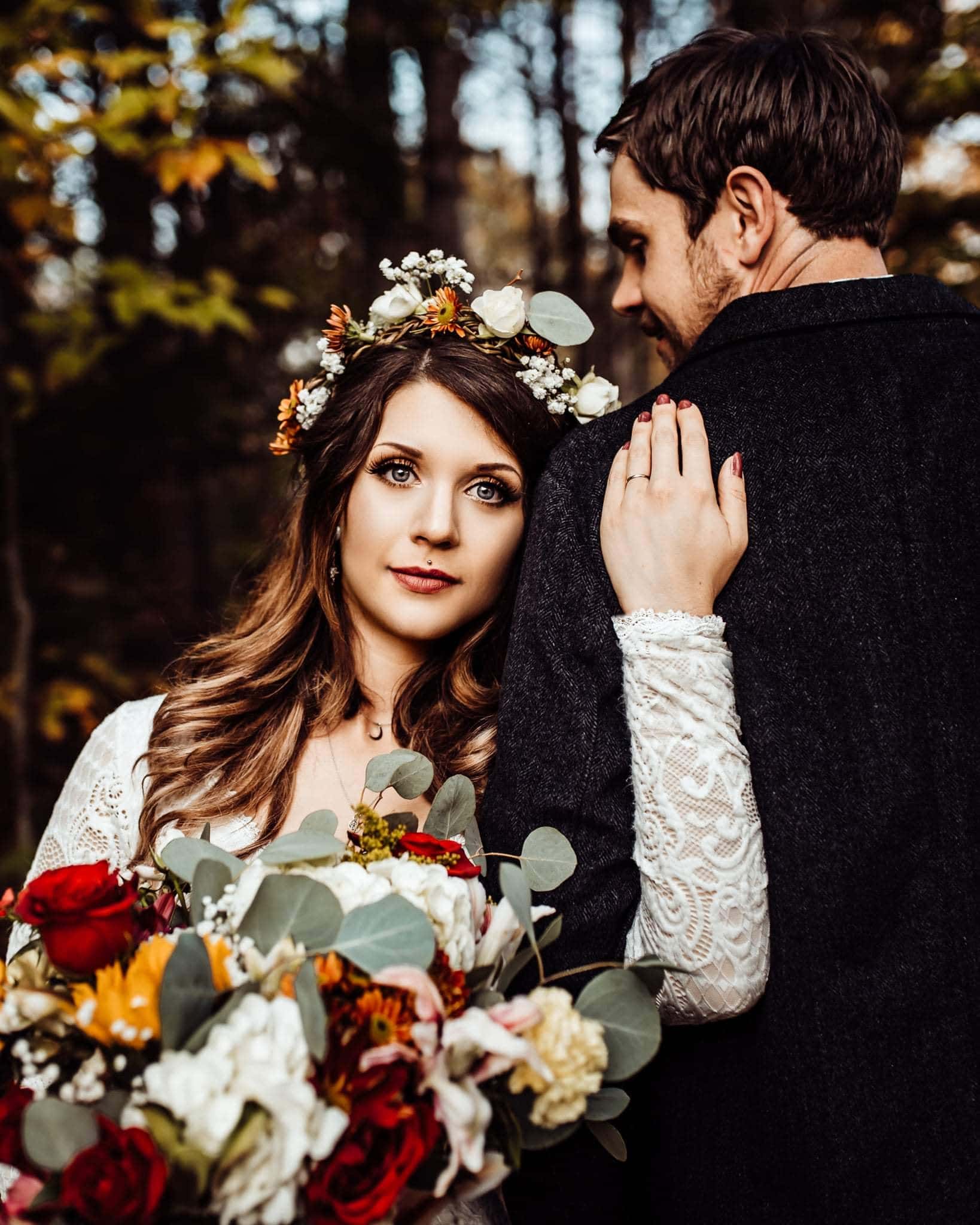 Bride and groom with flowers