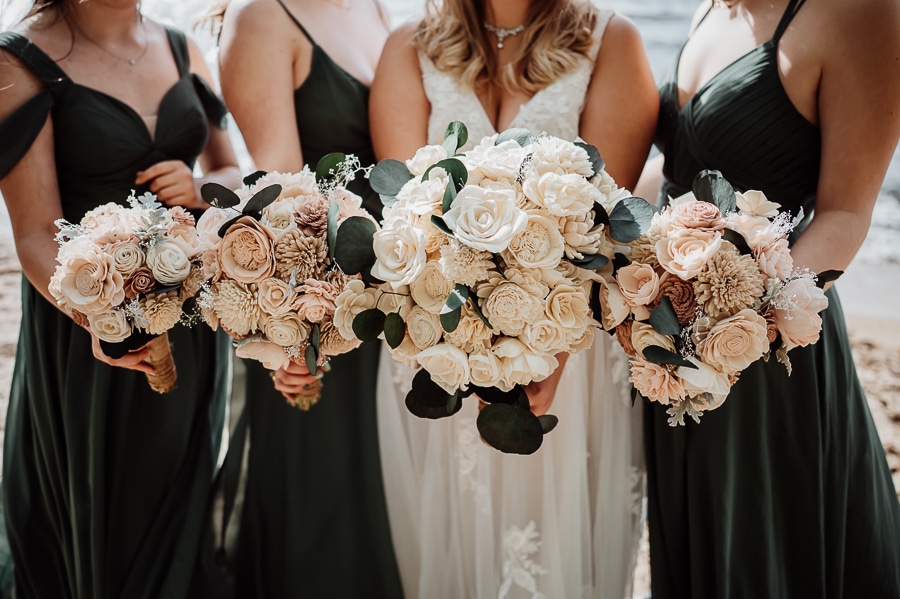 Bridesmaids wooden flowers together