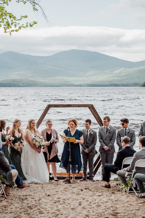 Wedding ceremony at webb lake in weld maine
