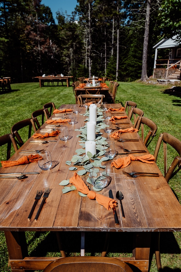 Decorated table at clarks cove farm wedding outdoors