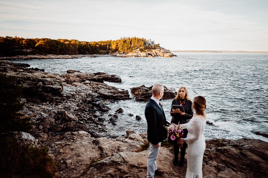 Elopement ceremony at Scoodic Overlook in Acadia national park